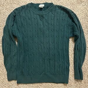 Izod Men's Cable Crewneck Sweater Green Y2K Cotton Ribbed Winter Casual Travel M